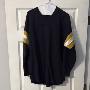 Saints Black V-Neck Sweatshirt with Gold and White Stripes